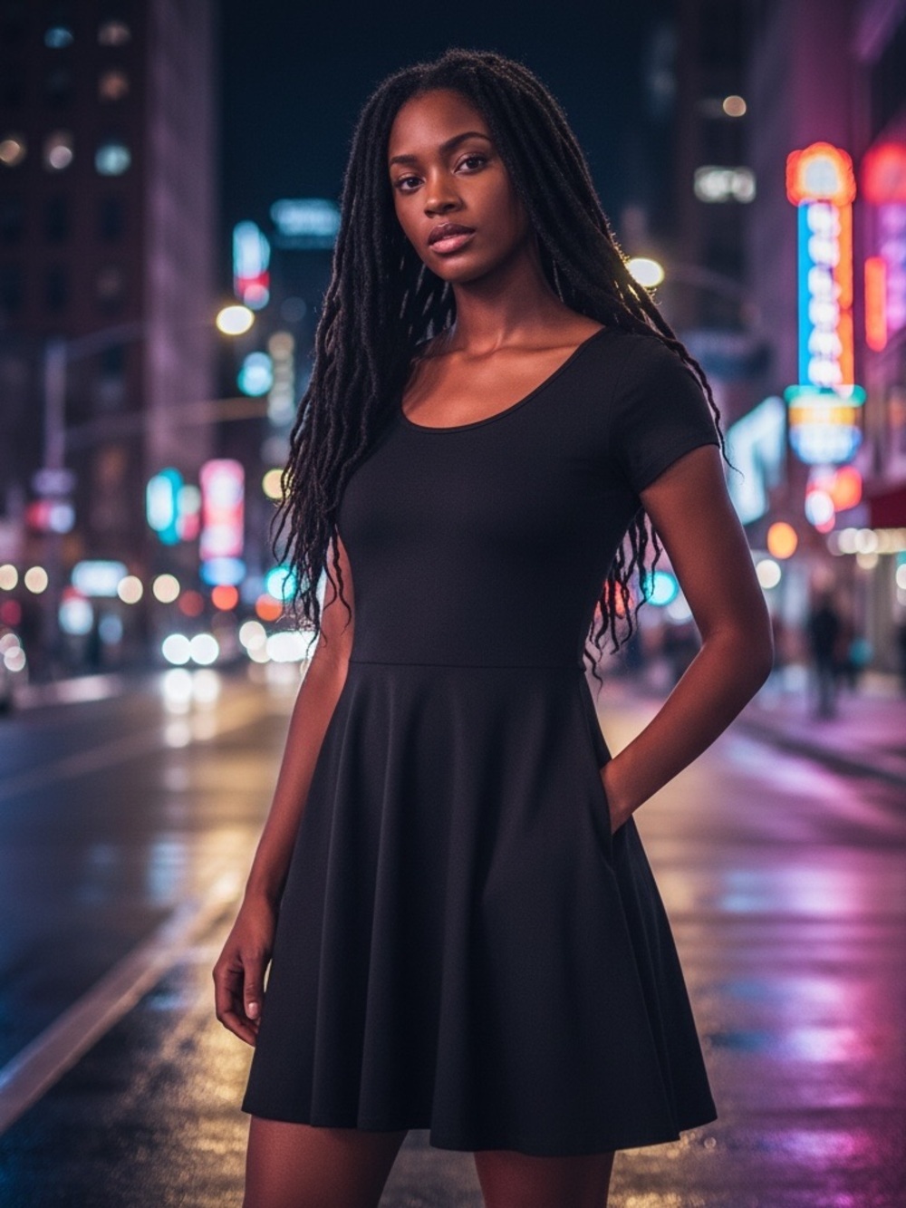 Michael Kors Black Classic Fit and Flare Scoop-Neck Mini Skater Dress